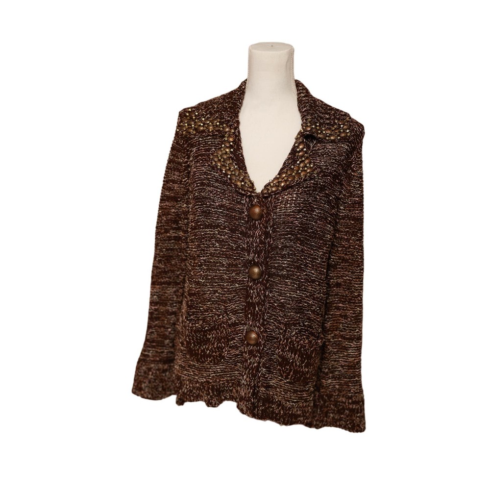 BCBG MAXAZERIA brown sweater cardigan size XL gold buttons embellishment‎